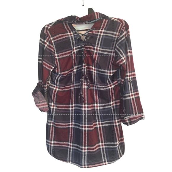 NWT Polly & Esther Plaid Lightweight Flannel Button Front Back Laces Size XL - Picture 2 of 6